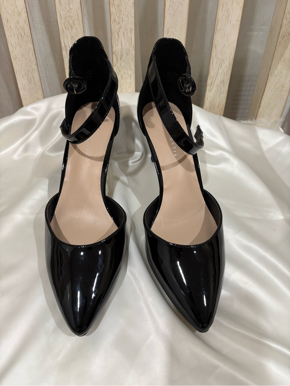 Kelly & Katie Black Patent Pointed-Toe Ankle-Strap Pumps